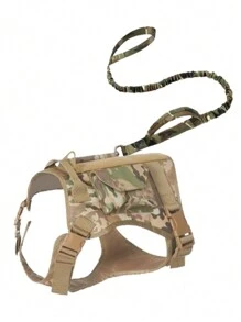 1pc Outdoor Tactical Dog Harness Leash And Collar Set, Camouflage Vest With Pocket For Medium And Large Tactical Dog - Army Green - View 2