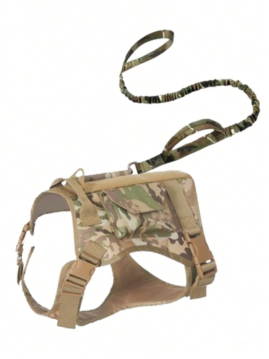 1pc Outdoor Tactical Dog Harness Leash And Collar Set, Camouflage Vest With Pocket For Medium And Large Tactical Dog
