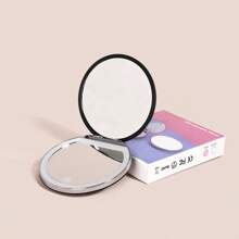 Espejo de maquillaje circular con ampliación 2X, tres niveles de atenuación, tapa portátil abatible, iluminación LED y carga USB. Espejo de belleza con un lado ampliado 2X. Idea de regalo única, genial y elegante para hombres y mujeres.