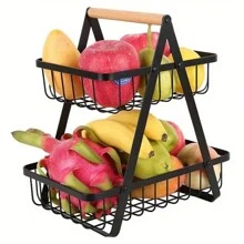 1 Giỏ Rau Và Trái Cây Nhà Bếp, Giỏ Chứa Đồ Hai Lớp, Giỏ Đựng Bánh Mì Và Đồ Ăn Nhẹ Phòng Khách, Tiện Lợi Và Thiết Thực, Giỏ Trái Cây Bằng Sắt Di Động Bằng Gỗ, Giỏ Đựng Đồ Nhà Bếp, Giỏ Chứa Đồ Phòng Khách, Lắp Ráp Có Thể Tháo Rời - màu đen - Xem 1