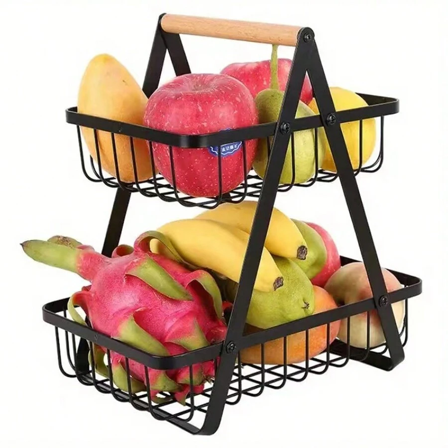 1 Giỏ Rau Và Trái Cây Nhà Bếp, Giỏ Chứa Đồ Hai Lớp, Giỏ Đựng Bánh Mì Và Đồ Ăn Nhẹ Phòng Khách, Tiện Lợi Và Thiết Thực, Giỏ Trái Cây Bằng Sắt Di Động Bằng Gỗ, Giỏ Đựng Đồ Nhà Bếp, Giỏ Chứa Đồ Phòng Khách, Lắp Ráp Có Thể Tháo Rời - màu đen - Xem 1