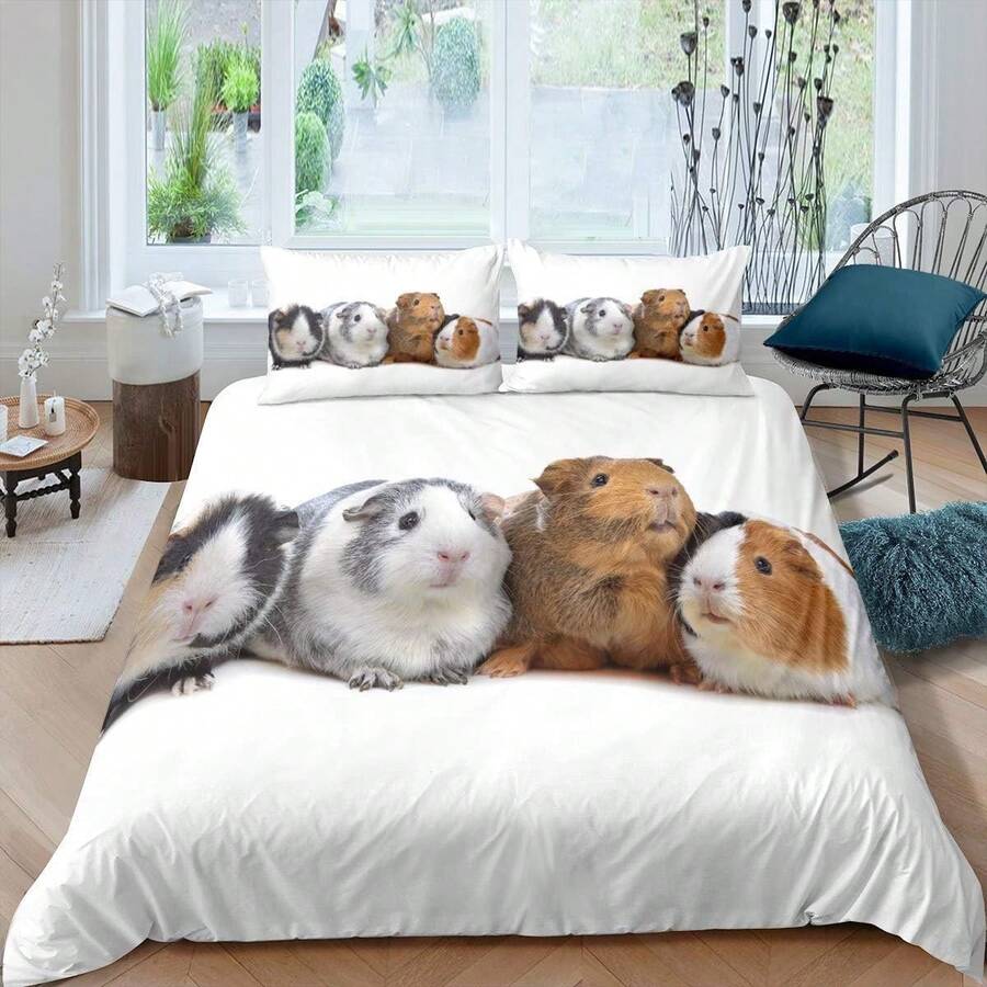 3入組可愛兔子圖案印花床單套裝（1*床單套 + 2*枕套，不含填充物），柔軟舒適的寢具，適用於卧室或客房，適合所有人，可用於各季節 - 彩色 - 查看 1