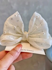 1 pièce Pince à cheveux avec nœud en cristal mignon et doux pour filles (carte non incluse) - Beige - Voir 2