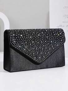 Women Party Luxurious Elegant Rhinestone Clutch Bag Chain Shoulder Bag Dress Bag With Adjustable Bracelet, Earrings And Necklace Set - Black - View 2