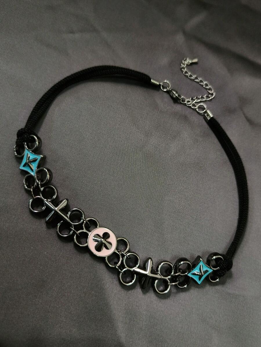 1pc Unconventional Personalized Hip-Hop Design Luxury Splice Necklace, Fashionable And Versatile Neck Chain For Women, Suitable For Daily Wear And Party Gifts - Gun Black - View 1