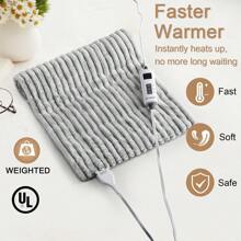 Weighted Heating Pad, 33x 17 Electric Heating Pad For Back Pain Relief With 6 Heat Settings, Heat Pad For Shoulders And Cramps Relief, LCD Display Controller - Light Grey - View 5