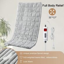 Weighted Heating Pad, 33x 17 Electric Heating Pad For Back Pain Relief With 6 Heat Settings, Heat Pad For Shoulders And Cramps Relief, LCD Display Controller - Light Grey - View 6