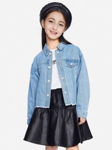 Annil Tween 女童服装牛仔夹克外套春秋款清新柔美趣味卡通兔子上衣 - 淺藍色 - 查看 2