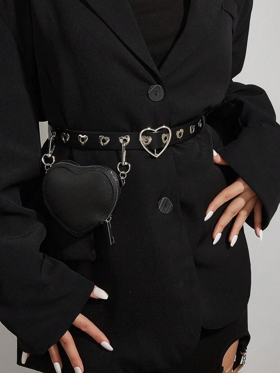1件装女士新款迷你心形腰带，带可拆卸腰包，朋克风时尚腰包装饰腰带 - A - 查看 1