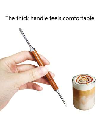 1pc Coffee Latte Art Needle, Rosewood Carving Needle With Pattern Decorating Rod, Coffee Making Accessory School Supplies Back To School