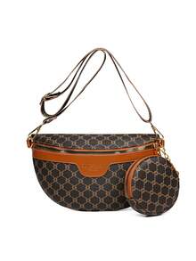 Fashionable Punk Waist Bag & Chest Bag, Large Capacity Crossbody Bag, Retro Floral Pattern Chest Bag - Brown - View 4