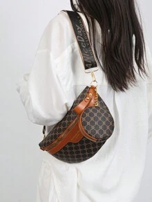 Fashionable Punk Waist Bag & Chest Bag, Large Capacity Crossbody Bag, Retro Floral Pattern Chest Bag - Brown - View 3