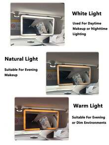 2024年新款汽車遮陽板化妝鏡連LED燈，防碎汽車內飾，備有燈光高清鏡面，汽車妝臺鏡 - 黑色 - 查看 4