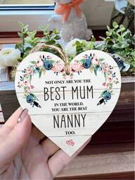 1Pc Gift For Best Mom,Best Nanny Wooden Heart Shape Hanging Ornaments Plaque Sign, Mom Birthday Anniversary Gifts For Home Wall Door Decoration,Home Decor ,Room Decor,Wall Decor Graduation