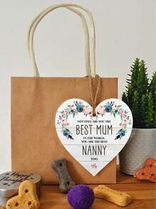 1Pc Gift For Best Mom,Best Nanny Wooden Heart Shape Hanging Ornaments Plaque Sign, Mom Birthday Anniversary Gifts For Home Wall Door Decoration,Home Decor ,Room Decor,Wall Decor Graduation