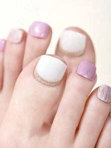 Beauty Sticker 26 szt. Półutwardzone żelowe paski do paznokci u stóp, wiosenne letnie francuskie linie 3D sztuczne cyrkonie Okłady na całe paznokcie u nóg, wymagana lampa UV, jakość salonowa, łatwe do nakładania i usuwania, odpowiednie dla kobiet Naklejki na paznokcie dla dziewczynek Zawiera 1x pilnik do paznokci DIY - Wrzosowy - Zobacz 2