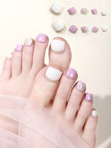 Beauty Sticker 26 szt. Półutwardzone żelowe paski do paznokci u stóp, wiosenne letnie francuskie linie 3D sztuczne cyrkonie Okłady na całe paznokcie u nóg, wymagana lampa UV, jakość salonowa, łatwe do nakładania i usuwania, odpowiednie dla kobiet Naklejki na paznokcie dla dziewczynek Zawiera 1x pilnik do paznokci DIY - Wrzosowy - Zobacz 4