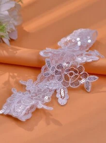 1入新娘蕾絲吊襪帶，白色，彈性，適用於婚紗，晚禮服，性感腿部裝飾 - 白色 - 查看 2