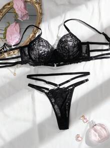 Nina Bonheur Conjunto de ropa interior sexy de 2 piezas para mujer con sujetador y bragas de encaje con cinta y aros