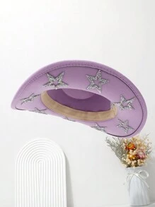 1 Stück Damen Filzhut, moderner einfarbiger Woll-Filzhut mit Strass-Stern Dekor, Sonnenhut mit breiter Krempe, vielseitig einsetzbar für Outdoor, Hochzeit, Unisex