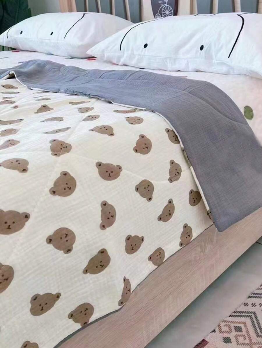 1件装卡通AB版泰迪熊设计被子四季适用儿童柔软舒适幼儿厚被子幼儿园厚被子空调被午睡被成人夏被100*130cm