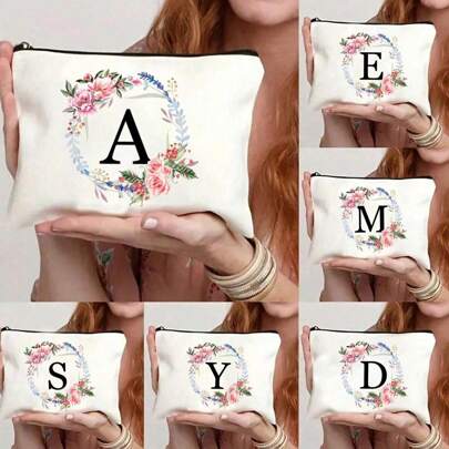 1 包黑色字母印花拉链女士化妆包收纳包化妆品收纳包送礼佳品化妆品收纳包洗漱包适合女性化妆品收纳大学宿舍化妆品收纳毕业礼物适合居家、礼物、度假和节日万圣节圣诞节多功能用途，波西米亚风，适合假日海滩、浴室收藏、卧室收藏，大容量