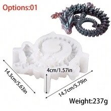 1 Stück Drachen Silikonform, 3D realistischer Kristall Drache, handgefertigte Tierhandwerke, Dekoration für Zuhause aus Gips, Beton, Zement oder Harz Gießformen. - Weiss - Übersicht 10