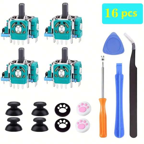 16 pièces Pièces de rechange pour manette analogique 3D compatibles avec les pièces de manette de contrôleur. Comprend un kit d'outils de réparation pour la manette Playstation 5 Dual-Sense