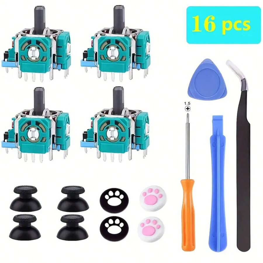 16 PCS Analog 3D Joystick Replacement Parts Compatible With Controller Joystick Parts With Repair Tool Kit For Playstation 5 Dual-Sense Controller - Multicolor - View 1