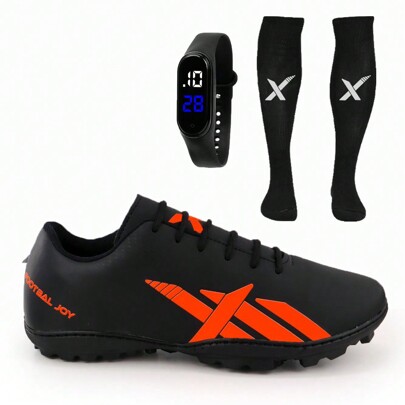 Chuteira Society Trava Profissional Costura Reforçada + Meião + Relógio