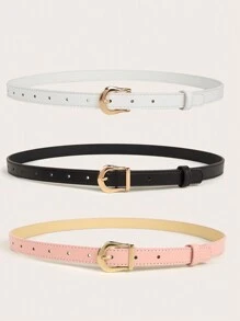 4pcs Women Metal Buckle Casual Belt For Daily Life Summer, School Fall, Autumn, Halloween