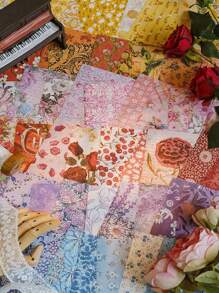 100 Stücke Fächer Form Blumen Garten Handtuch Aufkleber Material, dieses Vintage Notizpapier Material ist nicht selbstklebend