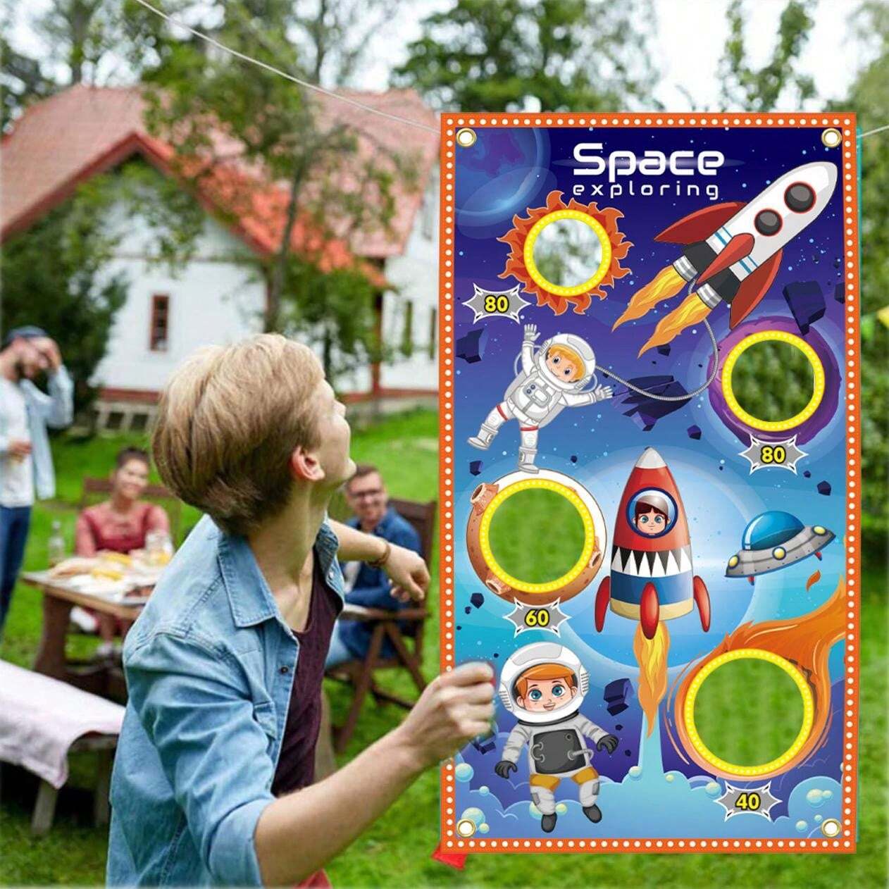 Decorazioni Compleanno Tema Spazio - Kit Per 20 Ospiti Con Striscione, Tovaglia, Piatti, Bicchieri - Foto 7