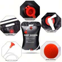 1只野餐用儲水袋，露營裝備，戶外露營可摺疊淋浴袋 - 黑色 - 查看 4