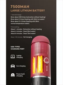 1pc USB-Powered Type-C Charging Portable Coffee Machine With Powder And Heating Function, 80ML Capacity, Fast & Easy To Clean, Suitable For Home, Office, Camping And Outdoor Use. - Black - View 9
