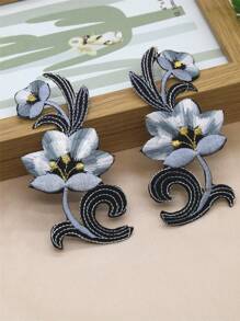 2入組多色花刺繡布貼，背面帶有熱熔膠片，適用於衣帽包DIY - 紫色 - 查看 15