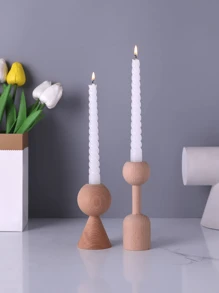 2pcs Wooden Candle Holder - Beige - View 6