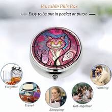 1個圓形藥盒，3個隔層迷你裝飾口袋手提式旅行藥盒，口袋手提藥盒，3個隔層盒旅行用裝飾盒維他命藥片盒獨特禮物 - 款式 - 查看 10