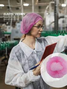 100pcs/Pack 21-Inch Disposable Mesh Hair Nets, Shower Cap Hair Nets, Elastic Protection Caps, Bathing/Dyeing Caps, Salon Plastic Caps Home Bathroom Decor Fall Decor Back To School - Multicolor - View 2