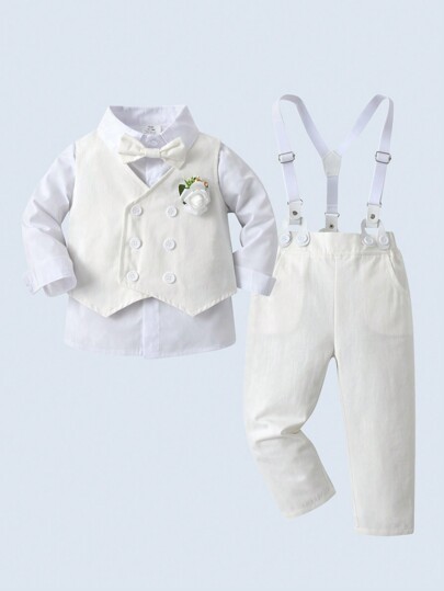 BOARNSEORL Conjunto de 3 piezas para bebé niño estilo caballero: camisa de manga larga, chaleco y pantalones, conjunto formal de moda para fiesta de cumpleaños, boda, banquete, bautizo