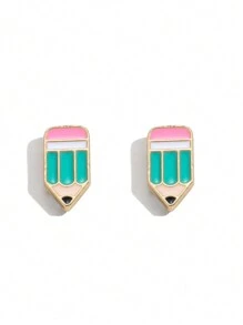 1 par de pendientes en forma de lápiz para gota, regalo para el Día de los Maestros y Temporada de Graduación, estilo de campus