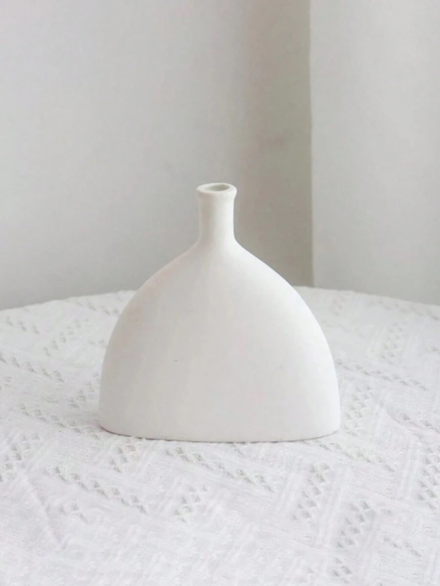 1入簡約北歐風格裝飾性扁平花瓶，適用於插花、水培、乾燥花、家居裝飾或假植物 - 白色 - 查看 1