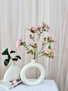 1入簡約北歐風格裝飾性扁平花瓶，適用於插花、水培、乾燥花、家居裝飾或假植物 - 白色 - 查看 3