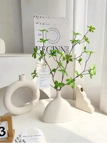 1入簡約北歐風格裝飾性扁平花瓶，適用於插花、水培、乾燥花、家居裝飾或假植物 - 白色 - 查看 4