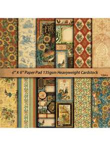 12 hojas de material de papel con patrón floral romántico para scrapbooking, manualidades creativas, suministros de oficina y escuela, detalles de fiesta y adornos para tarjetas de felicitación - Multicolor - Ver 4