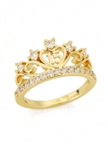 1 pièce Bague en forme de couronne de reine avec pierre de zircone, convient pour les cadeaux d'anniversaire, de graduation, de Noël