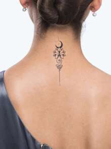 A Temporary Tattoo Of Five Floral Geometric Patterns Is Waterproof Lasting One To Two Weeks Of Artificial Tattoo Color Non-Reflective Disposable Sexy Suitable For Women's Chest And Back And Arms And Wrists And Ankles - Black - View 2