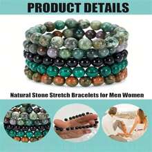 YAUKIA Conjunto de 5 pulseras de cuentas de piedra natural, conjunto de conexión a tierra, pulseras energéticas de cristal apilables, adecuadas para uso diario por mujeres y hombres