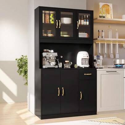  VOWNER 100 x 40 x 181cm Küchenschrank, Küchenbuffet, Vitrinenschrank, Hochschrank, Buffetschrank mit Verstellbaren Ablagen