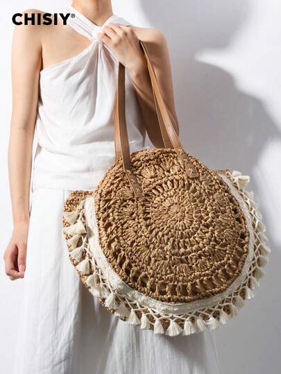 CHISIY Bolso de mano, bolso de hombro, bolso de mano, bolso de paja, bolso tipo cubo, elegante bolso de boda, bolso de enfermera, bolso de playa, estilo camello, vintage, casual, encantador, clásico, artístico, decorativo, moda, versátil, diseñador, asequible, espacioso, práctico, moderno, bolso tejido de rafia trenzada a mano, adecuado para otoño, invierno, trabajo, compras, citas, escuela/universidad, supermercado, fin de semana, mujeres, , commuter, San Valentín, Día de la Madre, aniversario, graduación, regalo, artículos esenciales para vacaciones, perfecto para viajes, vacaciones, feriados y playa